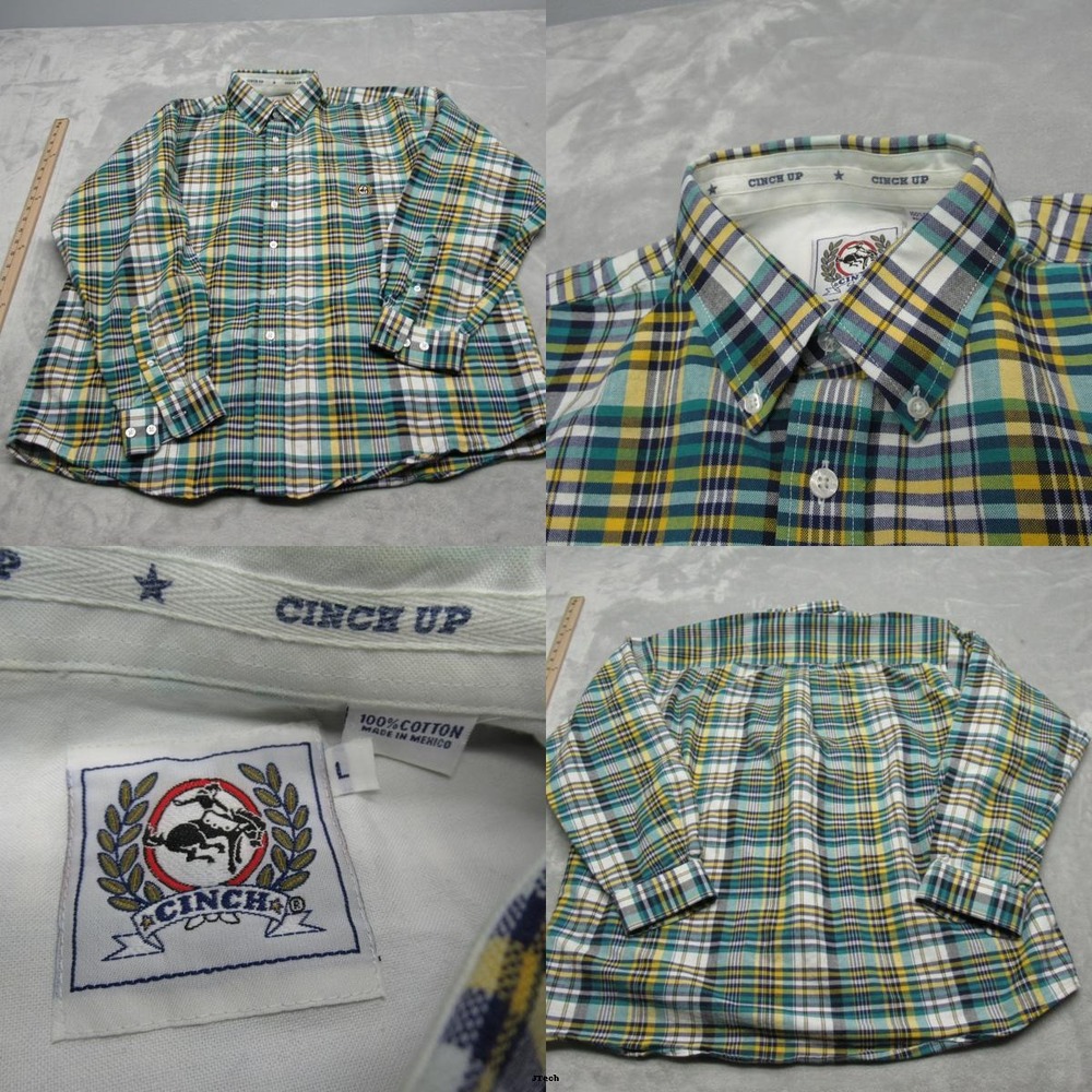 Cinch Shirt Men Large Yellow White Graph Plaid Rodeo Western Cowboy Long Sleeve*